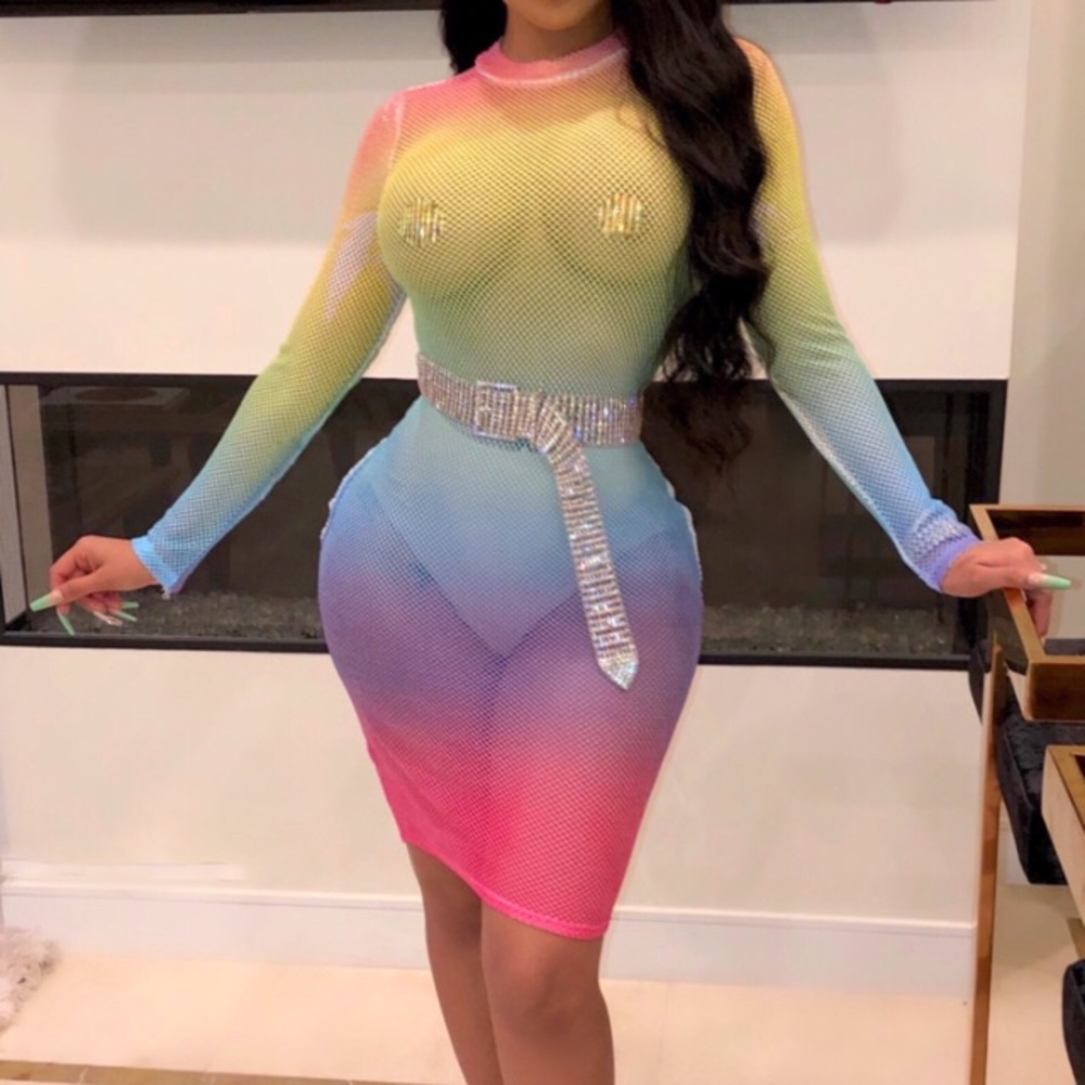 Ombré Fishnet L/S Dress